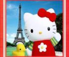 Hello Kitty con pajarito y la Torre Eiffel de fondo