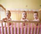 Tres bebés en una cuna
