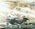 Laozi, Lao Tse o Lao-Tzu, filosofo de la antigua China, figura central del Taoísmo, montando un búfalo