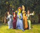 Princesas  Cenicienta, Blancanieves, Fiona, Rapunzel y La Bella Durmiente