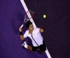 Roger Federer preparandose para golpear un saque