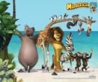 Gloria la hipopótamo, Melman la jirafa, Alex el león, Marty la cebra con otros protagonistas de las aventuras