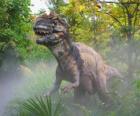 Dinosaurio entre una espesa vegaetación