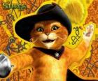El Gato con Botas, un asesino que ha sido contratado para matar a Shrek y que acabará siendo su amigo