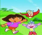 Dora Marquez, la exploradora, con sus mejores amigos: el mono Botas, Mochila y Mapa