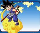 Goku montado en su nube Kinton que puede volar a gran velocidad
