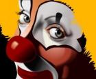 Detalle de cara de un payaso con la nariz roja