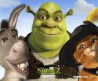 Shrek, el ogro, con sus amigos el Burro y el Gato con Botas