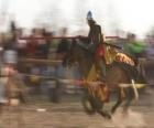 Caballero lanzando un rápido ataque al enemigo con la lanza sobre su caballo