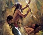 Indios americanos en un rito tradicional, invocando a los espiritus