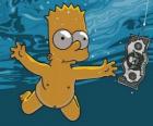Bart Simpson bajo el agua para coger un billete de un anzuelo