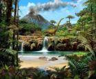 Bonito paisaje con dinosaurios
