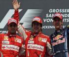 Fernando Alonso, Felipe Massa, Sebastian Vettel, Hockenheim, Gran Premio de Alemania (2010) (1er, 2º y 3er Clasificados)