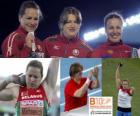 Nadezhda Ostapchuk campeona en lanzamiento de peso, Natallia Mikhnevich y Anna Avdeeva (2ª y 3era) de los Campeonatos de Europa de atletismo Barcelona 2010