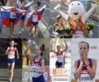 Olga Kaniskina campeona de 20 km marcha, Anisia Kirdiapkina y Vera Sokolova (2ª y 3era) de los Campeonatos de Europa de atletismo Barcelona 2010