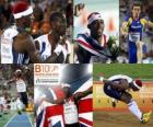 Phillips Idowu campeón de Triple salto, Marian Oprea y Teddy Tamgho (2º y 3ero) de los Campeonatos de Europa de atletismo Barcelona 2010