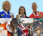 Jessica Ennis campeona en Heptatlón, Natalia Dobrinska y Jennifer Oeser (2ª y 3era) de los Campeonatos de Europa de atletismo Barcelona 2010