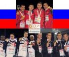 M. Dyldin, A. Axenov, P. Trenijin y V. Krasnov campeónes 4x400m , C. Williams, M. Bingham, R. Tobin y M. Rooney (2os) A. Destatte, K. Borlée, C. van Branteghem Brant y J. Borlée (3eros) de los Campeonatos de Europa de atletismo Barcelona 2010