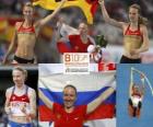 Svetlana Feofanova campeona de Salto con pértiga, Silke Spiegelburg y Lisa Ryzih (2ª y 3era) de los Campeonatos de Europa de atletismo Barcelona 2010