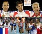 Mahiedine Mekhissi-Benabbad campeón en 3000 m obstáculos, Bouabdellah Tahri y José Luis Blanco (2º y 3ero) de los Campeonatos de Europa de atletismo Barcelona 2010