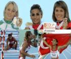 Nevin Yanit campeona en 100 m vallas, Derval O'Rourke y Carolin Nytra (2ª y 3era) de los Campeonatos de Europa de atletismo Barcelona 2010
