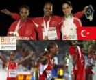 Alemitu Bekele campeona en 5000 m, Elvan Abeylegesse y Sara Moreira (2ª y 3era) de los Campeonatos de Europa de atletismo Barcelona 2010
