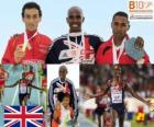 Mo Farah campeón de 5000 m, Jesús España y Hayle Ibrahimov (2º y 3ero) de los Campeonatos de Europa de atletismo Barcelona 2010