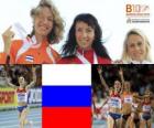 Maria Savinova campeona en 800 m, Yvonne Hak y Jennifer Meadows (2ª y 3era) de los Campeonatos de Europa de atletismo Barcelona 2010