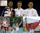 Marcin Lewadowski campeón de 800 m, Michael Rimmer y Adam Kszczot (2º y 3ero) de los Campeonatos de Europa de atletismo Barcelona 2010