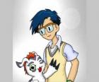 Joe Kido con su digimon Bukamon, Joe es la voz de la razón dentro del grupo