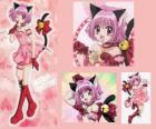 Ichigo Momomiya, el personaje principal de Tokyo Mew Mew, transformada en Mew Ichigo con su robot Masha 