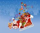 El trineo de Papá Noel lleno de regalos de Navidad