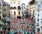 Histórico castillo humano, 'castell', torre dos personas por ocho pisos, levantado y descargado por los Castellers de Vilafranca el 1 de noviembre de 2010