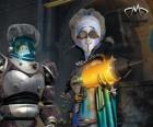 El protagonista principal, el malvado alien Megamind o Megamente con Minion, el pez sabio