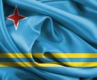 Bandera de Aruba, territorio autónomo del Reino de los Países Bajos en el Caribe