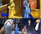 Blu junto a otros personajes de la película Rio