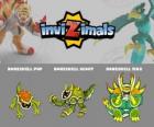 Boneshell en sus tres fases Boneshell Pup, Boneshell Scout y Boneshell Max, de Invizimals