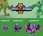 Bratbat en sus tres fases Bratbat Pup, Bratbat Scout y Bratbat Max, de Invizimals
