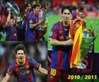 Leo Messi celebrando la Liga de Campeones 2010-2011