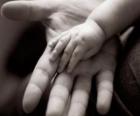 La mano de papá junto a la de su hijo