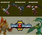 Skytalon en sus tres fases Skytalon Pup, Skytalon Scout y Skytalon Max, de Invizimals