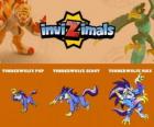 Tunderwulfe en sus tres fases Tunderwulfe Pup, Tunderwulfe Scout y Tunderwulfe Max, de Invizimals