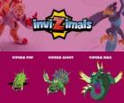 Vipera en sus tres fases Vipera Pup, Vipera Scout y Vipera Max, de Invizimals