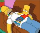 Bart sentado sobre la barriga de Homer