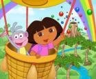 Dora la exploradora y su amigo el mono Botas en globo
