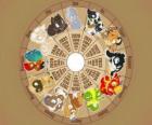 El círculo con los signos de los doce animales del zodíaco o horóscopo chino