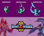 Snapper en sus tres fases Snapper Pup, Snapper Scout y Snapper Max, de Invizimals