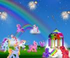 Varios ponis en una celebración