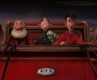 Arthur Christmas, Abuesanta y Bryony en el viejo trineo dispuestos a repartir el ultimo regalo