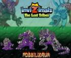 Fossilizaur, última evolución. Invizimals Las Tribus Perdidas. Invizimal que vive en cuevas y para sobrevivir puede cambiar de color de piel a su voluntad